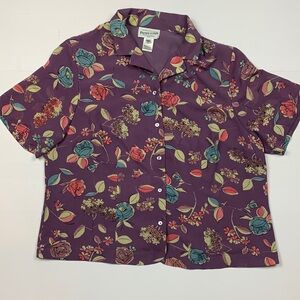 Pendleton Vintage Purple Top Floral Button Down Short Sleeves Size 16